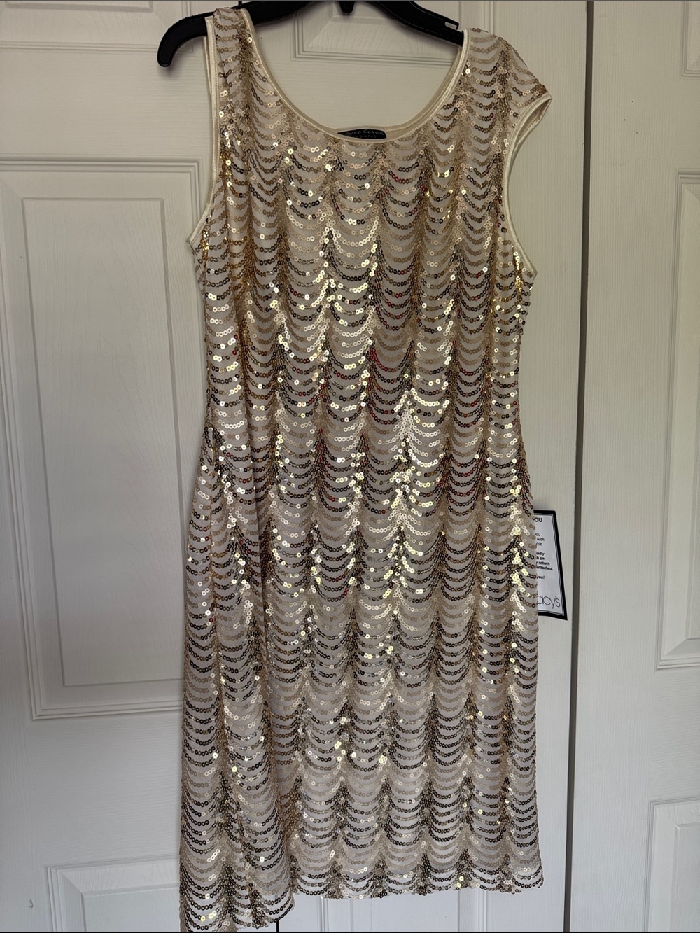 Sleeveless Gold Sequin Shift Dress - Elegant Party Wear